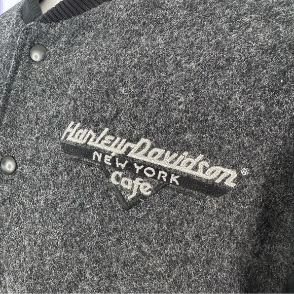 Vintage Harley Davidson New York Cafe Wool & Leather Bomber Jacket - Picture 5 of 11